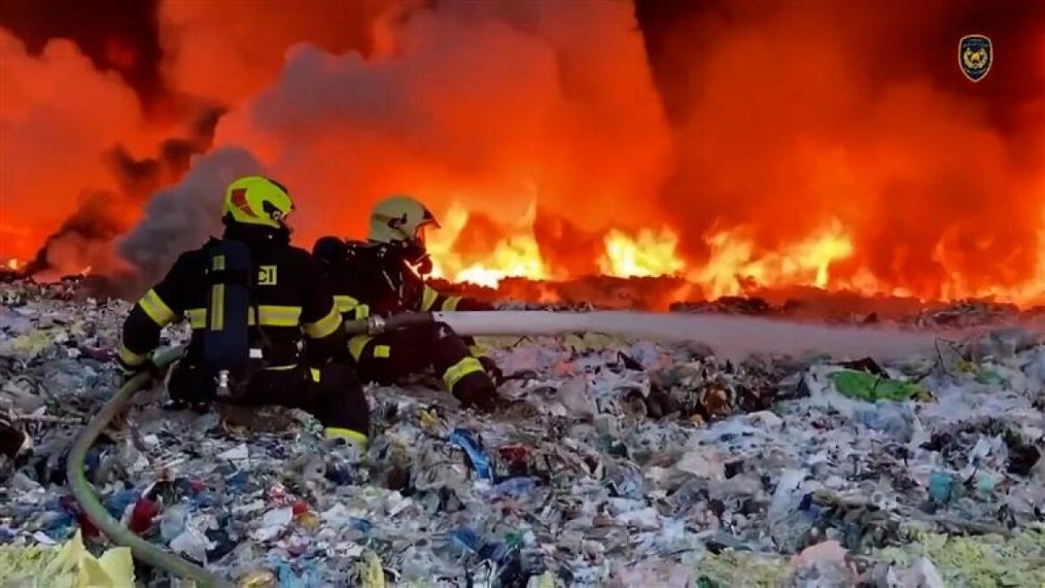Firefighters battle massive fire at plastic landfill in central Czech Republic